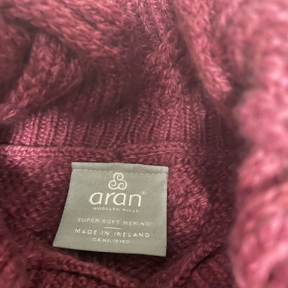 Aran Womens Turtleneck Cableknit Merino Wool Sweater, Medium, Raspberry Color - Picture 2 of 3